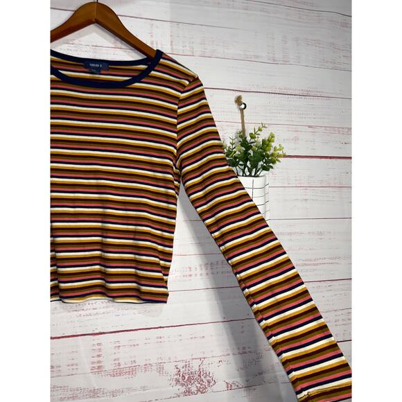 Forever 21 Striped Long Sleeved Crop Top | Large | 100% Cotton - Picture 2 of 4